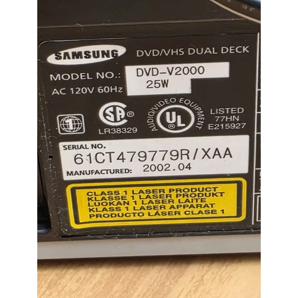 Samsung DVD-V2000 Dual DVD VCR Player Recorder Combo No Remote Phantom Surround